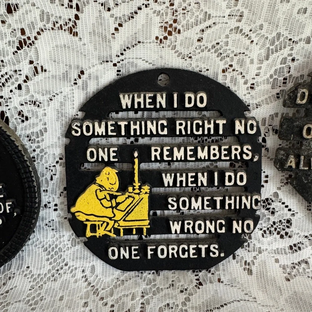 Vintage Metal Decorative Trivet Set 3 Humorous Home Quotes Black Yellow Rustic